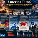 Geopolitical illustration examining the global consequences of Donald Trump’s foreign policy, including the United States, Europe, Russia, China, Ukraine, Iran and NATO.
