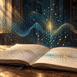 AI-generated conceptual illustration of an open notebook beneath abstract blue and gold probability patterns; not a depiction of Jiaxuan Zhang or an actual experiment.